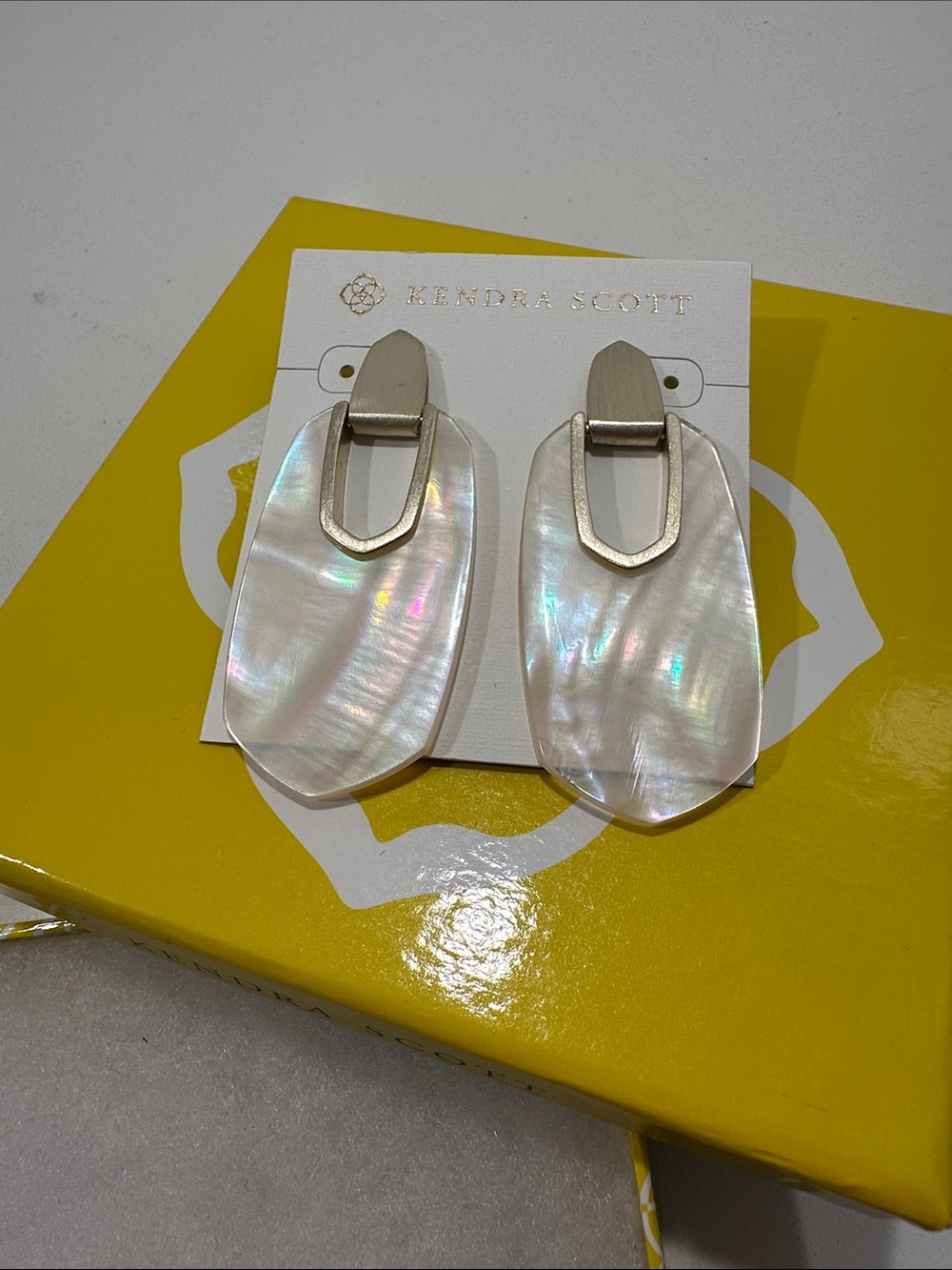 Kendra Scott Iridescent Mother-of-Pearl Drop Earrings with Gold Accents - Picture 2 of 4
